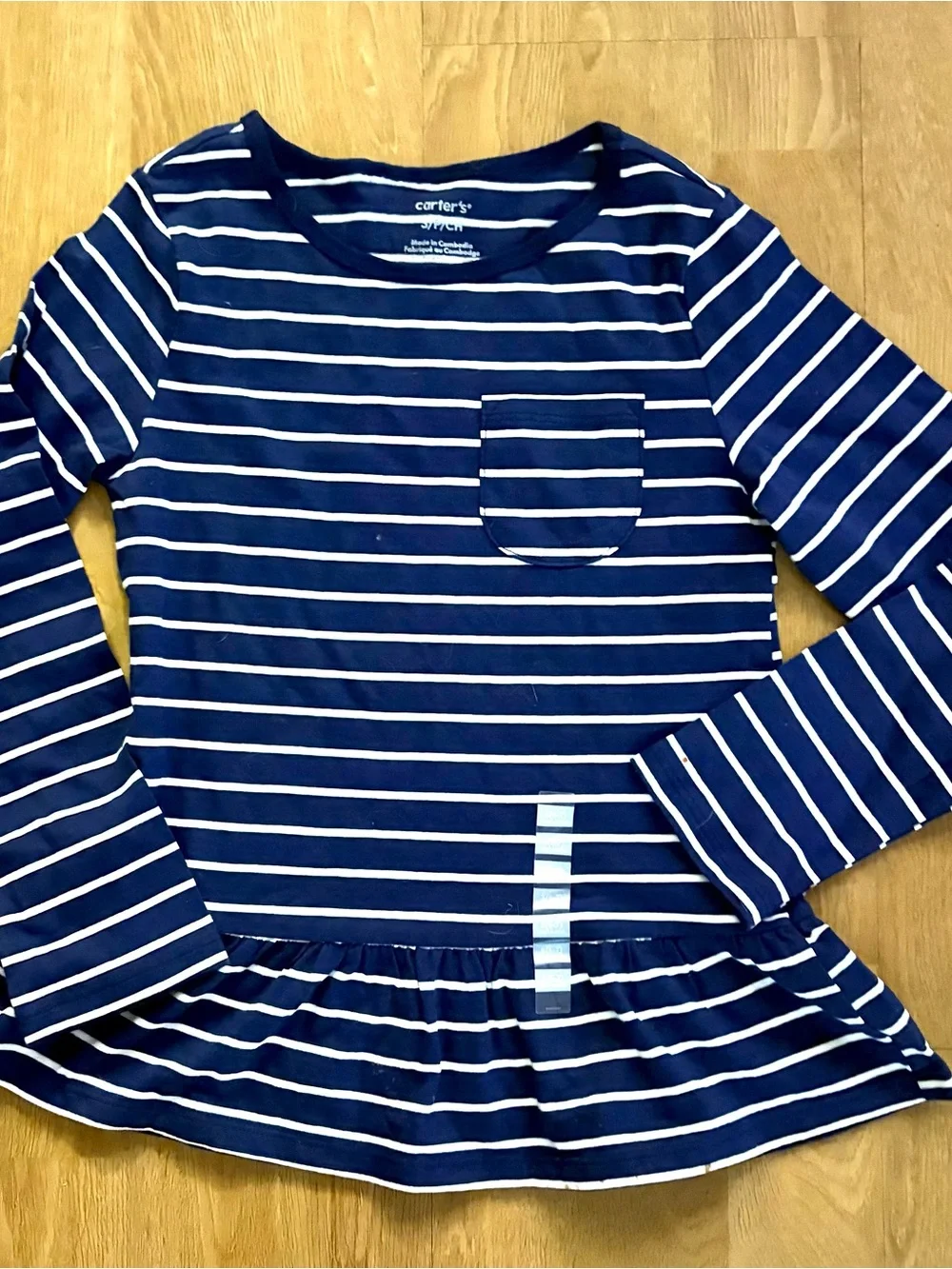 NEW! Carter's Navy & White Striped Long-Sleeve Peplum Top for girls Sz S